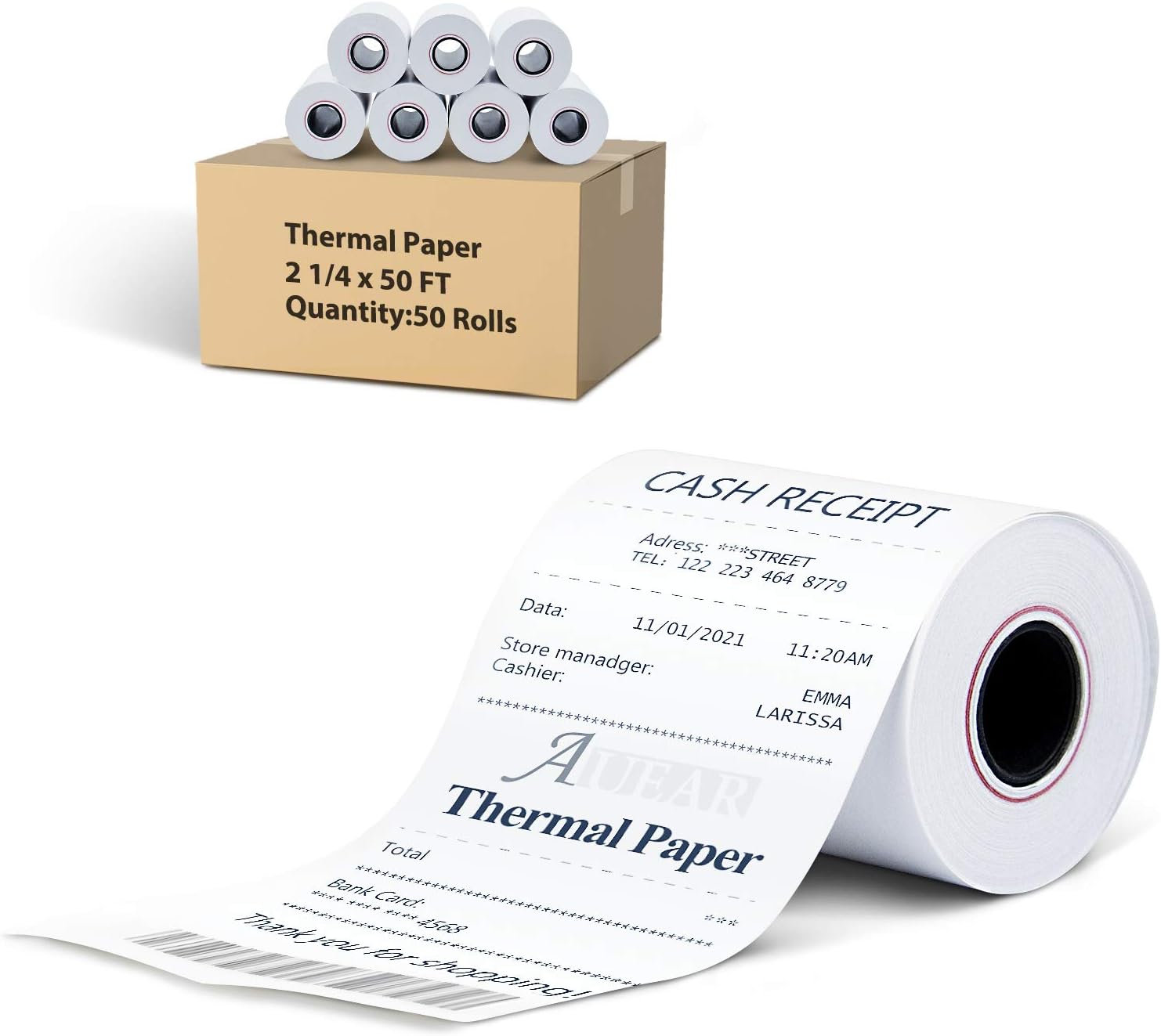 AUEAR, Thermal Cash Register POS Paper Rolls, 2 1/4" x 50' - BPA Free (50 Pack): Home & Kitchen