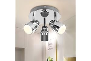 DINGLILIGHTING DLLT Modern 3-Light Multi-Directional Ceiling Fixture, Adjustable Round Track Lighting Kits, GU10 LED Bulb Flush Mount Ceiling Spot Light for Kitchen Hallway Bedroom, Warm White, Polished Chrome
