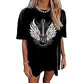 GEKYKOC Music City T-Shirt Women Country Music Oversized Tshirts Vintage Graphic Rock Concert Shirts Rock Band Tops