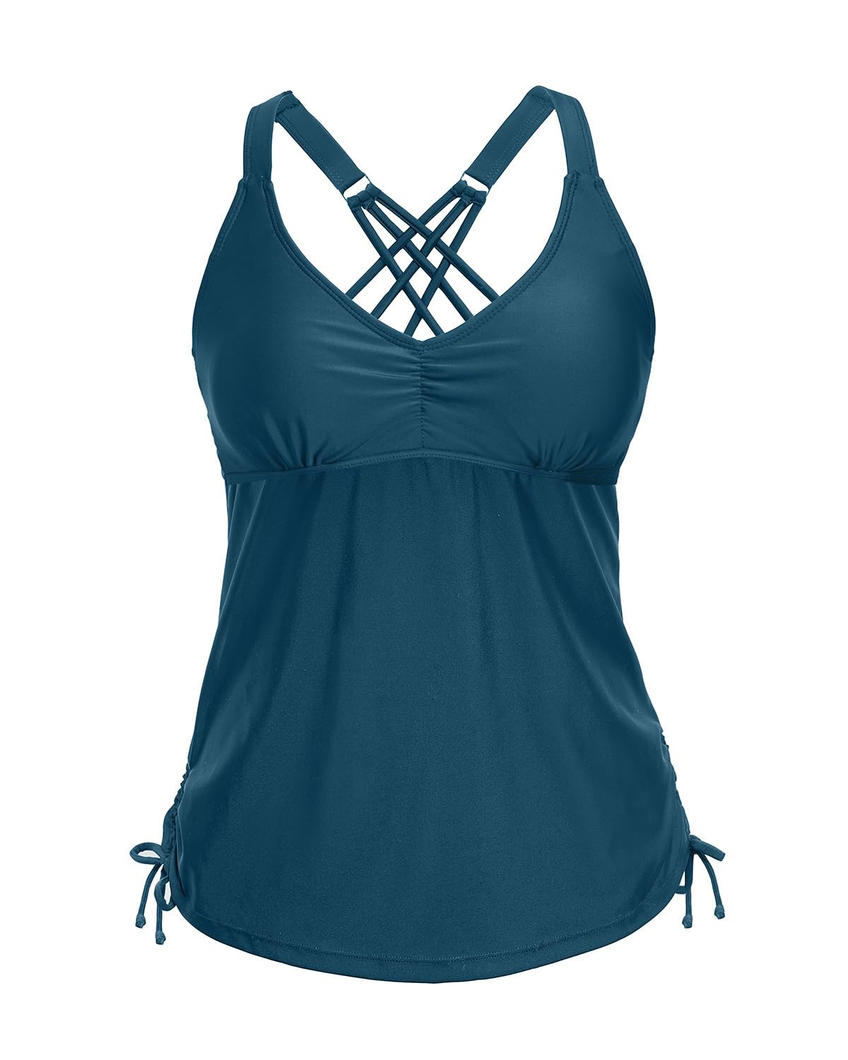 Photo 1 of Tempt Me Women Blue Green Tankini Top Only V Neck Swim Tops Tummy Control Bathing Suit Top No Bottom XL