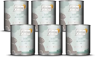 MjAMjAM - Premium Nassfutter für Katzen - Insekt mit vorzüglichem Kalb, 6er Pack (6 x 800 g), getreidefrei mit Insektenprotein