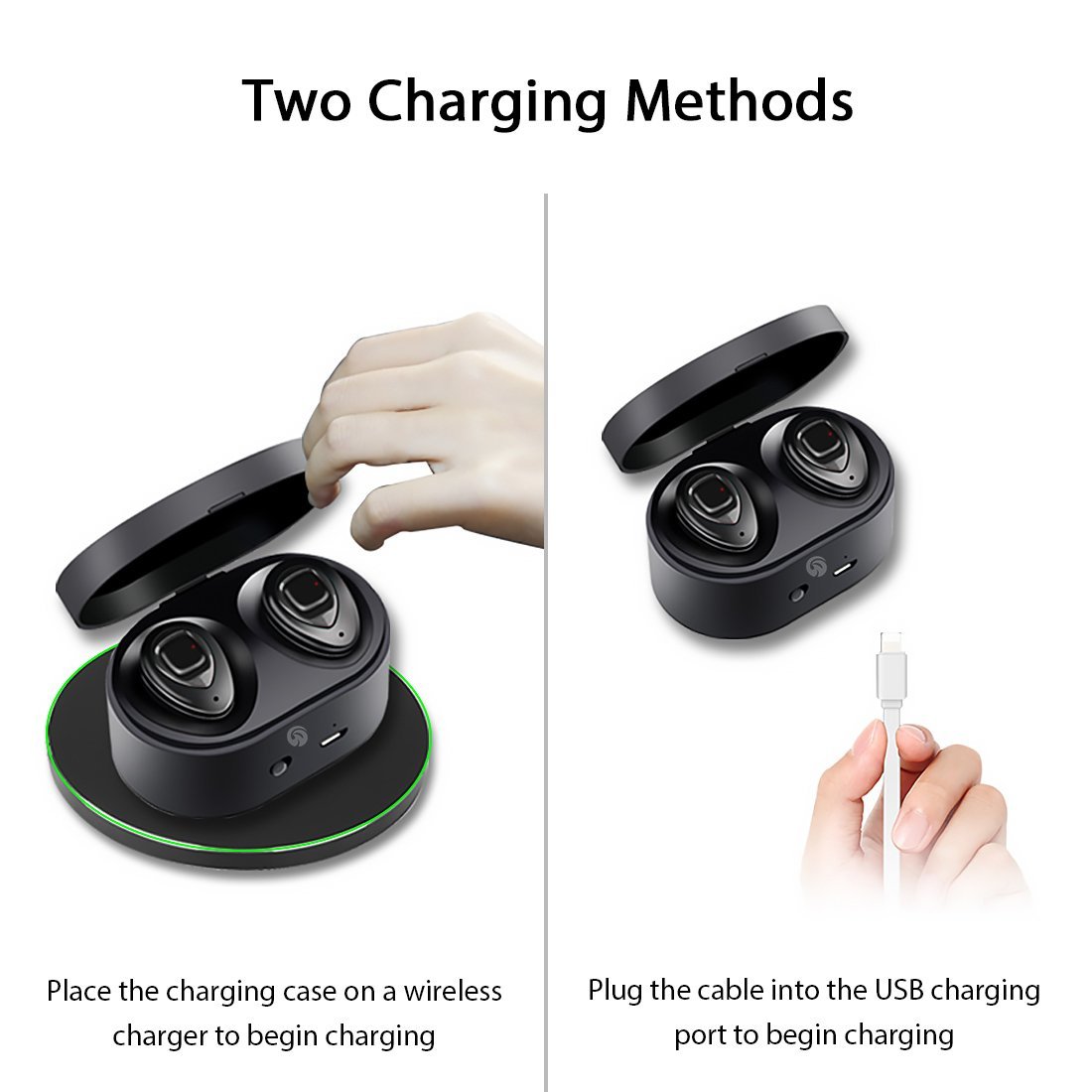 Bluetooth Earbuds - HiFi Stereo Ultralight Sport Wireless Earbuds, Portable Charging Box-Support Wireless Charge, In-Ear Bluetooth Headphones w/Mic for iPhone iPad Android(K5C-metallic)