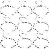 SUNNYCLUE 1 Box 12Pcs Adjustable Bracelet Chain Silver Open Bracelet Chains Stainless Steel Half Opening Bracelet Chains with Claw Clasp & Extension Chain for DIY Women Men Bracelets Jewelry Making