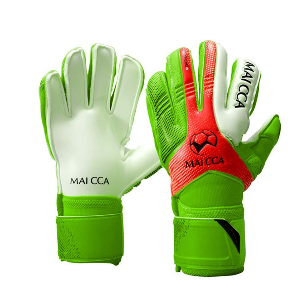 Wrzbest Youth Kids Children Goalkeeper Gloves Professional Goalie,Soccer Football Goalkeeper Training Secure Gloves with Strong Grip and Finger Spines Protection (Green, 7)
