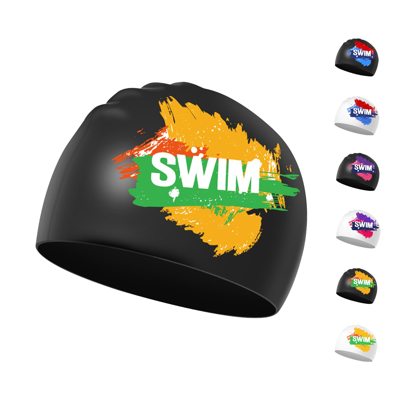 Swimming Cap Kids 6-14 - Swim Cap Kids Swim Hat Kids Swimming Cap Boys Girls, Silicone & Waterproof (Black, Orange&Green)
