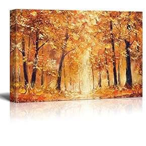 Abstract Yellow Oil Painting Style Trees in Forest