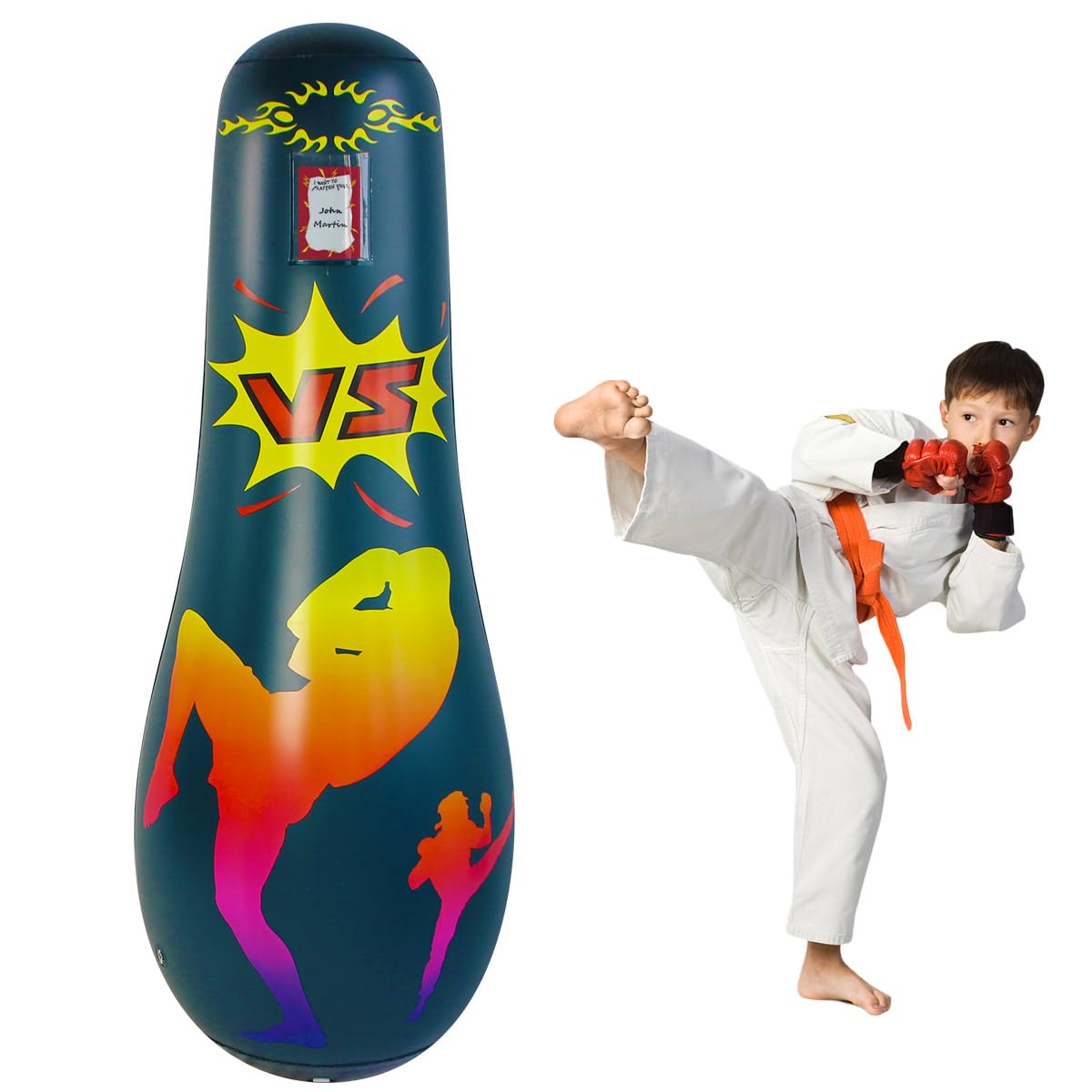 Inflatable Punching Bag for Kid, Kids boxing bags,Kid Pedestal Boxing Bags for Practicing Karate,De-Stress Boxing Bag for Boy/Girl,165CM-Blue.