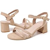 kkdom Women's Open Toe Ankle Strap Glitter Sandals Pumps Low Block Chunky Heels Wedding Dress Shoes