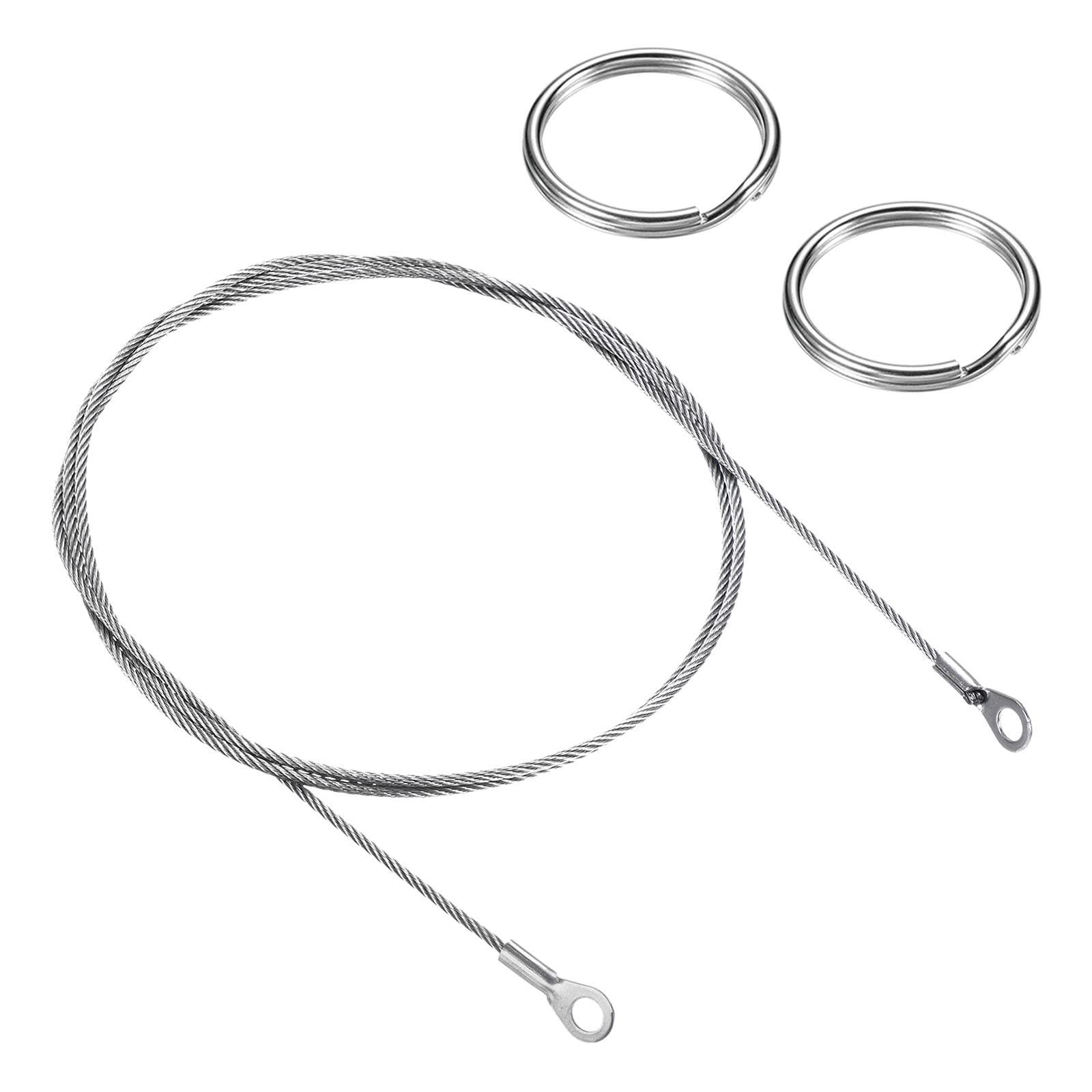 PATIKIL Stainless Steel Lanyard Cable 2mmx100cm, 6 Pack Eyelets Ended Security Wire Rope with 12 Pack Key Ring