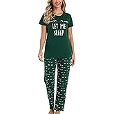 EISHOPEER Women's Cotton Pajama Set Cute Printed Short Sleeve Top & Long Pants Sleepwear Pjs Sets