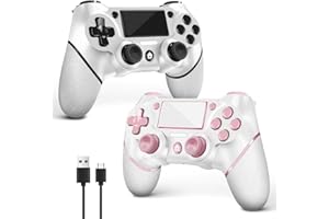 AceGamer 2 Pack for PS4 Controller, Wireless Controller for PS4/Pro/Slim/PC, with Non-Slip Grip of Both Sides,3.5mm Audio Jack and USB-C Cable! (Pink and White)