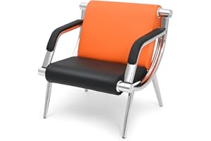 Walmokid Waiting Room Chair with Armrest, Lobby Conference Reception Chair,PU Leather Office Furniture, Office Guest Seating for Clinic,Airport,Hospital,Barber,Salon,Bank(Orange & Black, 1)
