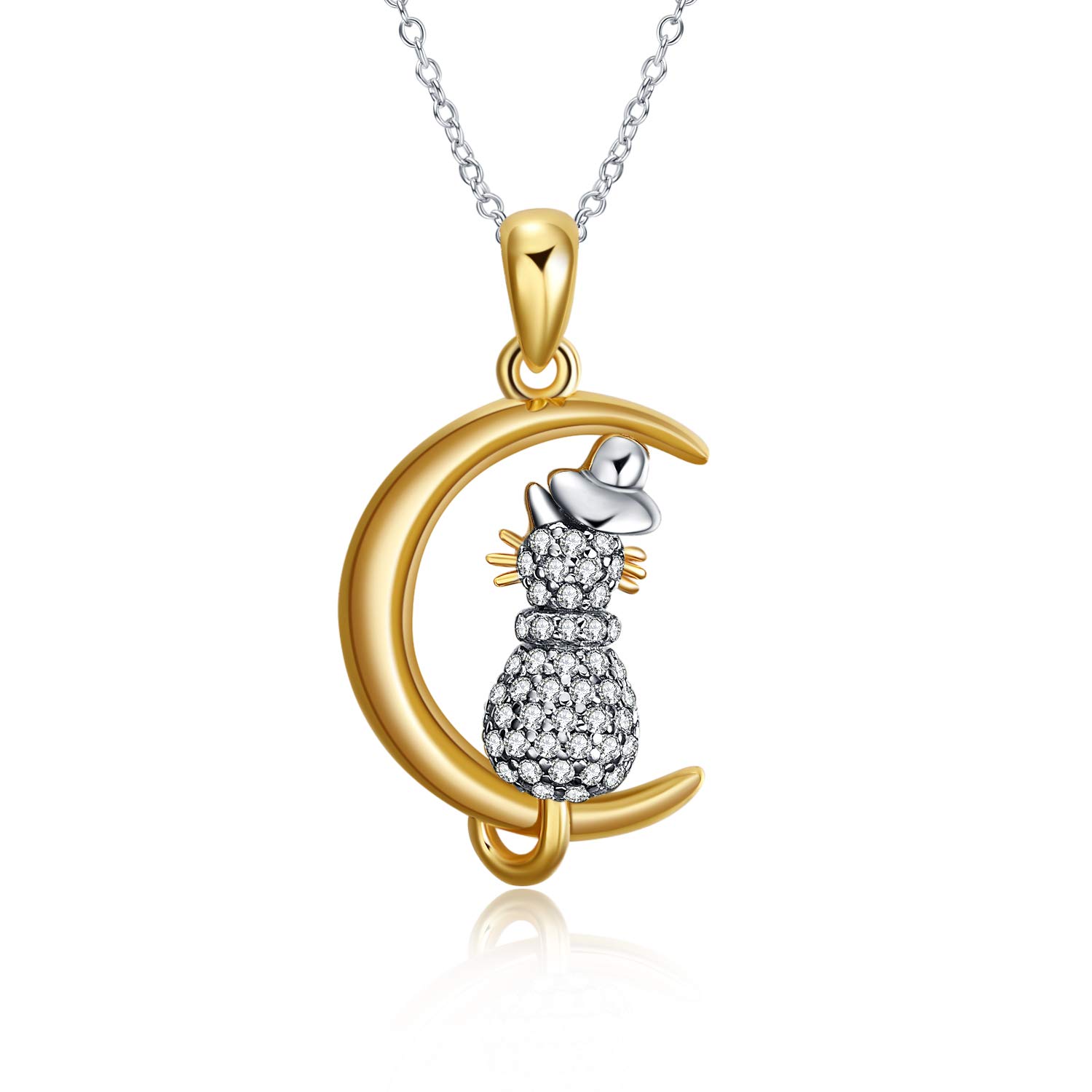 VENACOLY Moon Necklace Sterling Silver Cat with Hat 18k Gold plated Moon Animal Mother's Day Jewellery Valentines Mother's Day for Women — image 1