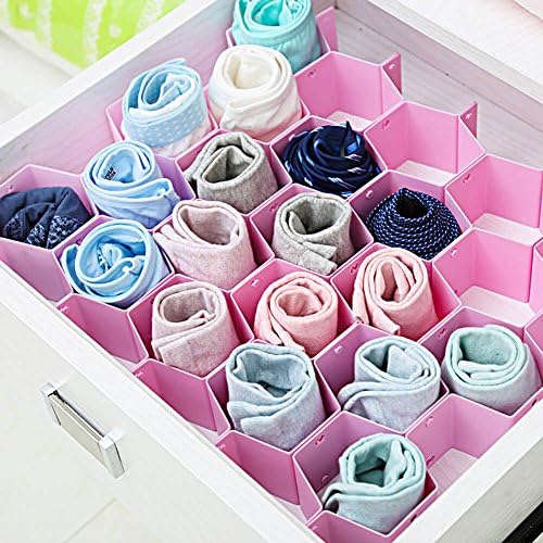 Loti Houseware Honeycomb - Deep Plastic Drawer Organizer Dividers 18 Slotes For Socks Underwear Jewelry Gloves Tights Stockings Ties Arts And crafts, Pink
