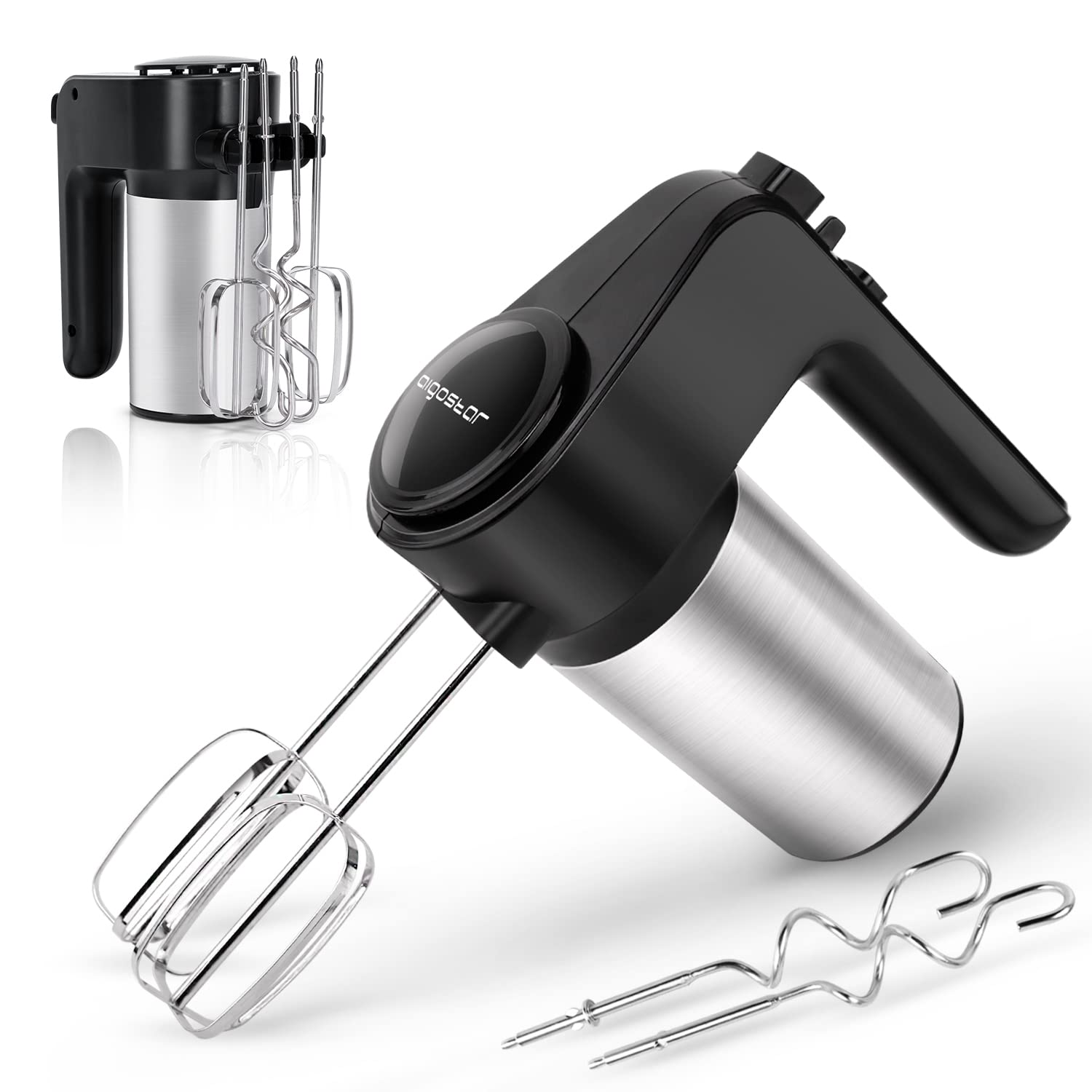 Aigostar Electric Whisk Hand Mixer for Baking, 6 Speeds with Turbo Boost and Storage Bracket, Stainless Steel Beaters and Kneaders Dough Hooks, Eject Button, BPA Free 300W - Hanson 30LYN