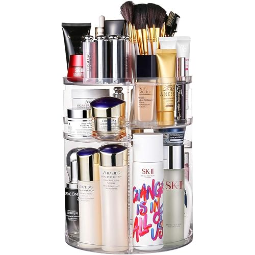 Jerrybox 360 Degree Rotation Makeup Organizer Adjustable Multi-Function Cosmetic Storage Box, Large Capacity, Fits Toner, Creams, Makeup Brushes, Lipsticks and More