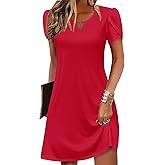 Zeagoo Women's Casual A-Line Dresses with Pockets Summer Floral Tshirt Dress Short Sleeve Mini Dress Flowy Sundresses