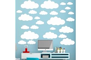 31 Pcs White Clouds Wall Decal Stickers Mixing Size for Kids Bedroom Decor Home Decor Vinyl Cloud Mural Decals Sticker Baby N