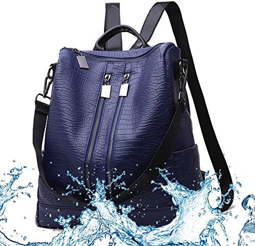 Women Lightweight Leather Backpack Black Purse Versatile Shoulder Bag Classic Fashion PU Leather Handbag (Blue)