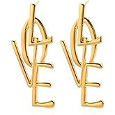 GUOXIAOMEI Punk Love Letter Large Long Drop Dangle Earrings Fashion English Alphabet Love Heart Shape Dangle Stud Earrings