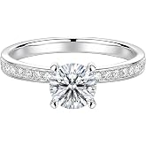 intuit geometrics Lab Grown Diamond Engagement Ring White Gold | D Color, VVS Clarity, 10K Solid Gold, 1 CT Center, 1.8mm 0.27cttw Side Stone, 4 Prong Solitaire, Promise Anniversary Wedding