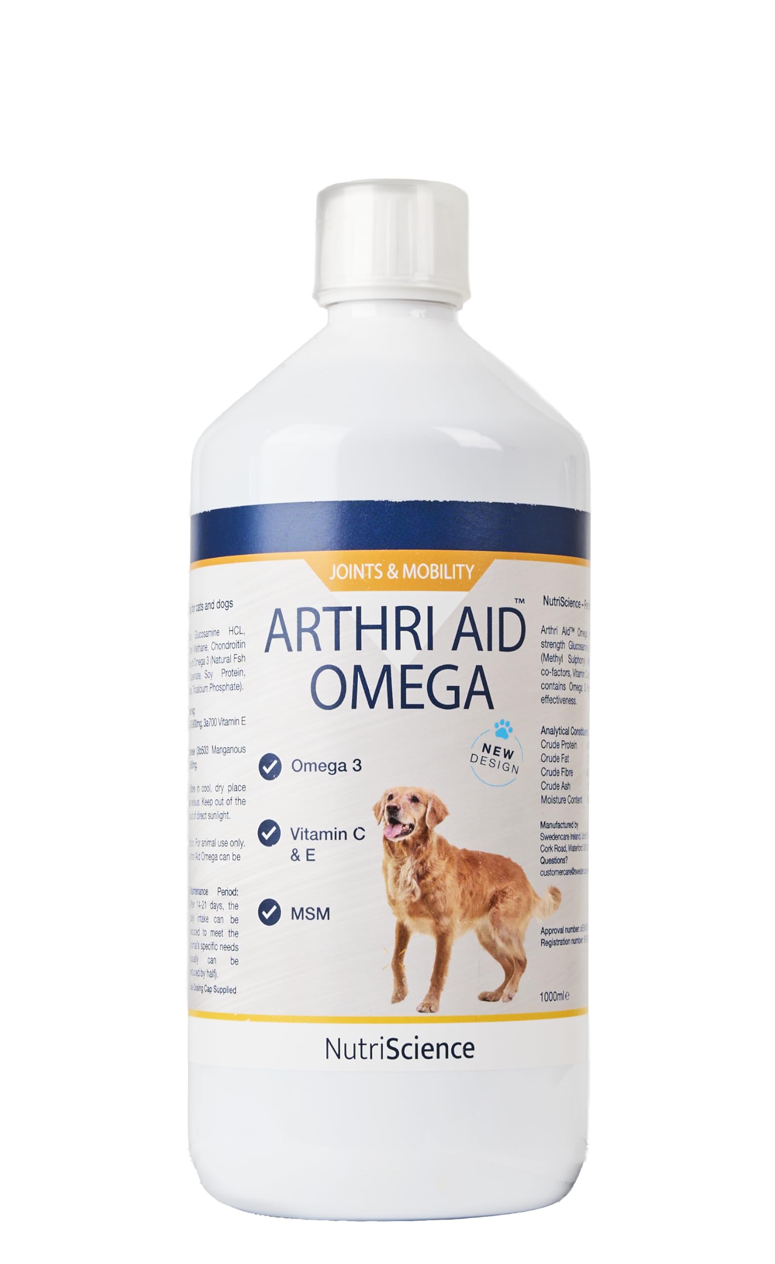 NutriScience Arthriaid Omega Dog Joint Supplement – Glucosamine, Chondroitin, MSM & Omega 3 – Supports Mobility, Relieves Stiffness & Promotes Cartilage Repair – 1 Litre