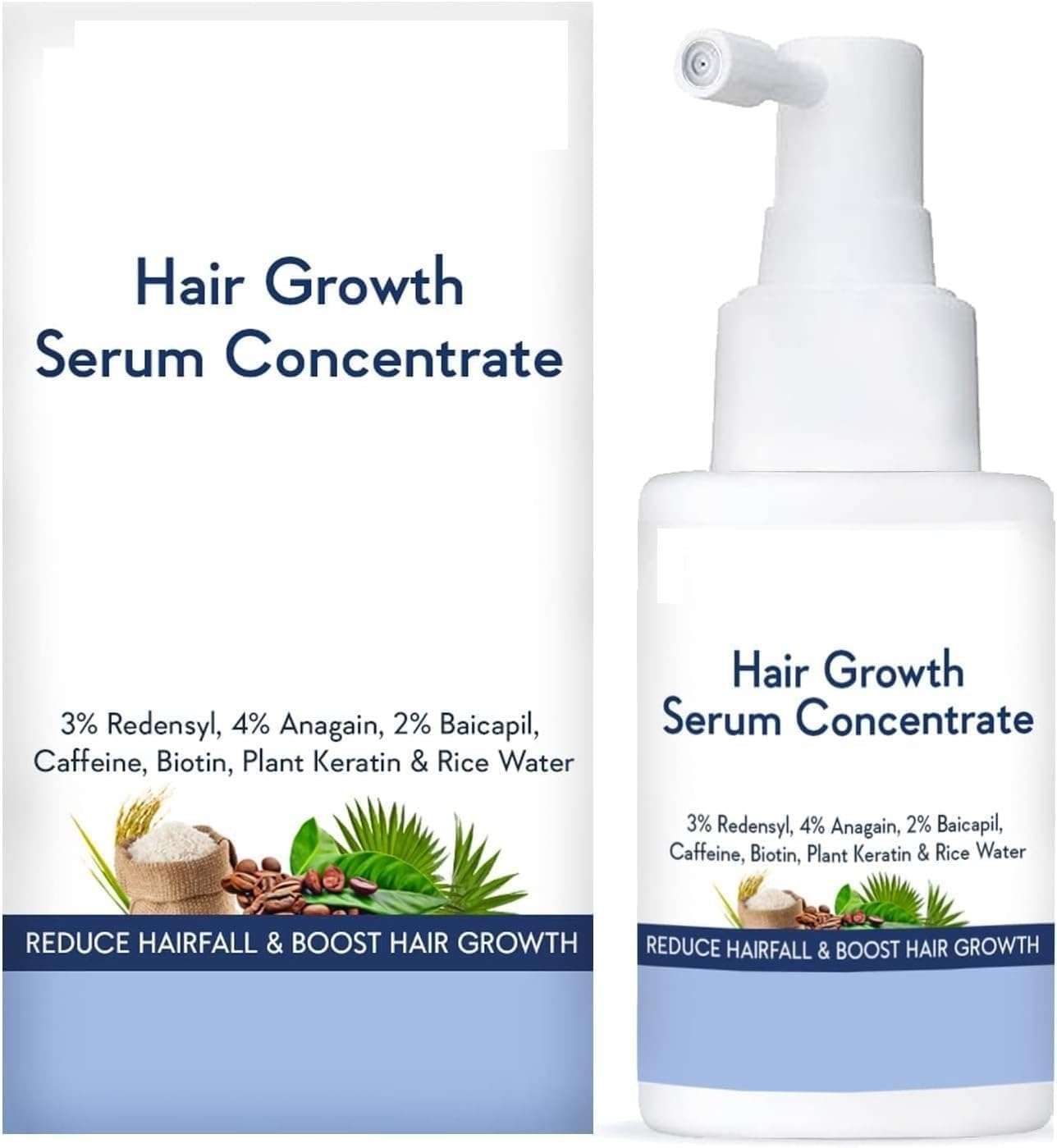 Hair Growth Serum Concentrate - 3% Redensyl, 4% Anagain, 2% Baicapil, Caffeine, Biotin, Plant Keratin & Rice Water - Hair Growth Serum for Men & Women (Pack of 1)