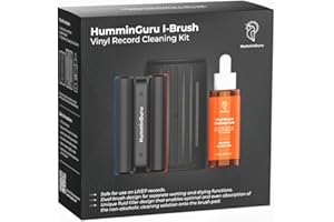 HumminGuru I-Brush Vinyl Record Cleaning Kit, Anti-Static Vinyl Record Cleaner Kit with Dual Velvet Pads Vinyl Record Brush + Alcohol-Free Record Cleaning Solution + LP Brush Holder (Orange: I-Brush)