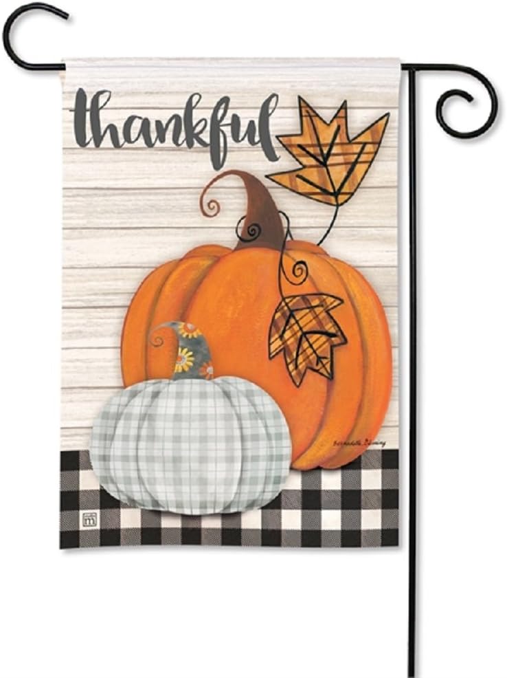 Studio M BreezeArt Plaid Pumpkin Decorative Garden Flag – Premium Quality, 12.5 x 18 Inches