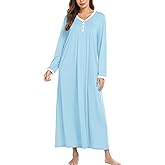 Ekouaer Cotton Nightgowns for Women Long Sleeve Nightgown Full Length Night Gown Soft Comfy Nightdress Button Sleep Shirts