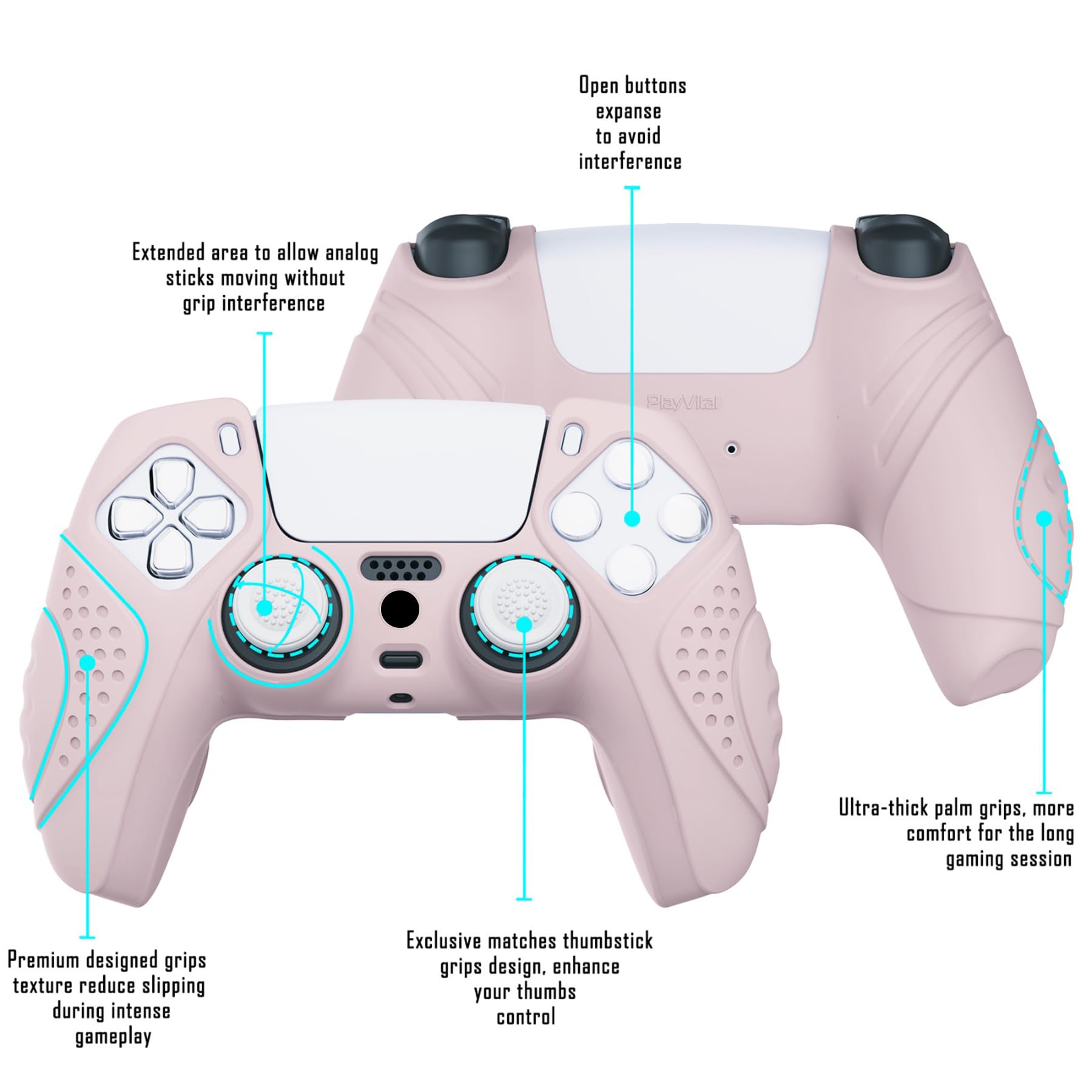 eXtremeRate PlayVital Guardian Edition Cherry Blossoms Pink Ergonomic Soft Anti-Slip Controller Silicone Case Cover for ps5, Rubber Protector Skin with White Joystick Caps for ps5 Controller