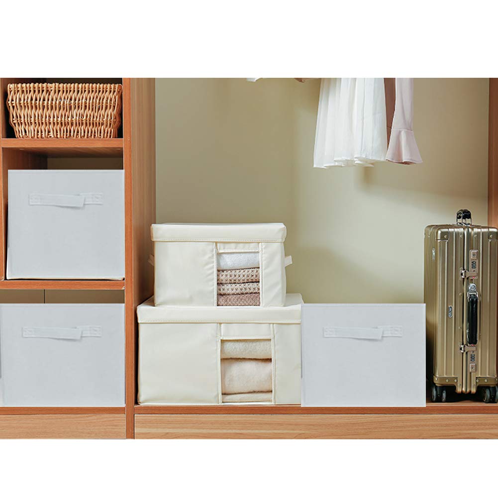 Foldable Storage Cube Basket Bin-6Pcs- Containers Home Shelf Organizer Cloth Collapsible Box Kids Toys Drawer (White)