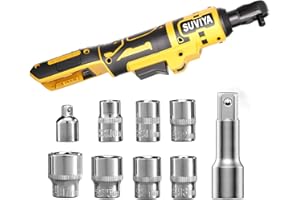 SUVIYA Cordless Electric Ratchet Wrench Set 3/8", Compatible For DEWALT 20V MAX Battery, 74Ft-Lbs 440RPM Power Ratchet Wrench with 1/4" Adapter, Power Electric Ratchet drive with variable speed (Tool Only)