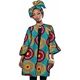 XIAOHUAGUA Women African Clothing Print Open Front Blouse Jacket Coat Outwear with Head Scarf Africa Clothes
