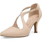 mysoft Women's Dress Shoes Closed Toe 3 Inch Heels Cross Strap Stiletto Pumps Wedding Prom Party Evening Formal Shoes