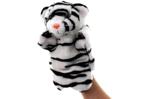 ZUXUCUVU Tiger Hand Puppets Plush Animal Toys for Imaginative Pretend Play Storytelling Gifts for Kids Boys Girls (White)
