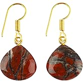 Natural Gemstone Heart Earring, Handmade Gemstone Jewelry, Crystal Earring, Energy Healing Crystals, Gift for Her, Gold Plated Gemstone Jewelry