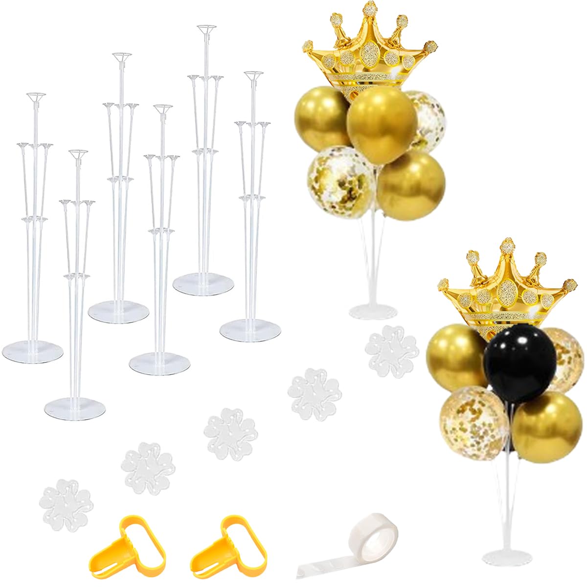 Photo 1 of 6 Sets Balloon Stands for Table Kit - Balloon Stand Holder Tool for Floor Balloon Sticks with Base Balloon Tying Balloon Clips Glue for Birthday Christmas Wedding Valentine Day New Year Decorations