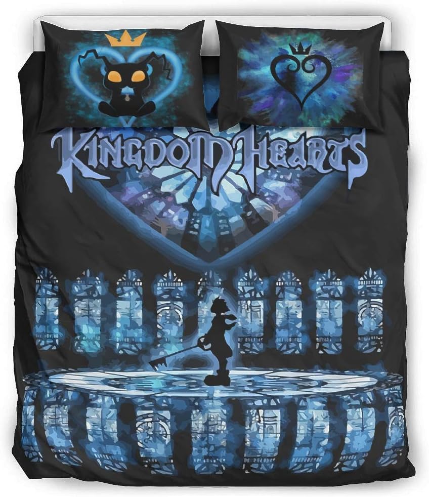 Nchjjo Set of 3 Winter Bedding Cover Sets Sheet Pillowcases, Kingdom Hearts Hall Pattern Sheet Set White 229x229cm