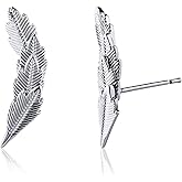 Aliyoham Silver Leaf Feather Stud Earrings for Women,Hypoallergenic Sterling Silver Earrings Cartilage Stud, Dainty Cute Small Silver Jewelry