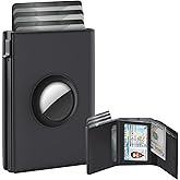 GAOCHALE AirTag Wallet [Top Grain Leather] Smart Pop Up Air Tag Wallet [Quick Access] RFID Blocking Minimalist Wallet for Men Up to 11+ Cards (AirTag Not included)(Black)