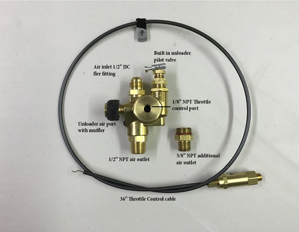 Gas air Compressor pilot unloader check valve combo 100125 with 36" throttle cable Hardware