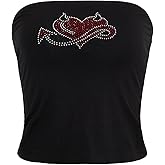 SOLY HUX Women's Rhinestone Cute Print Y2K Crop Tops Sleeveless Strapless Summer Bandeau Tube Top