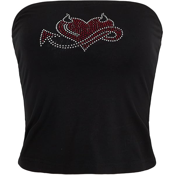 SOLY HUX Women's Y2k Goth Tube Crop Top Skull Print Strapless
