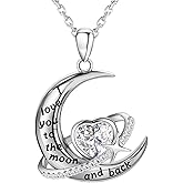 QUALISE S925 Sterling Silver Moon Necklace for Women, I Love You to The Moon and Back Heart Birthstone Crescent Moon Star Pendant, Personalized Birthday Christmas Jewelry Gifts for Her/Mom/Wife
