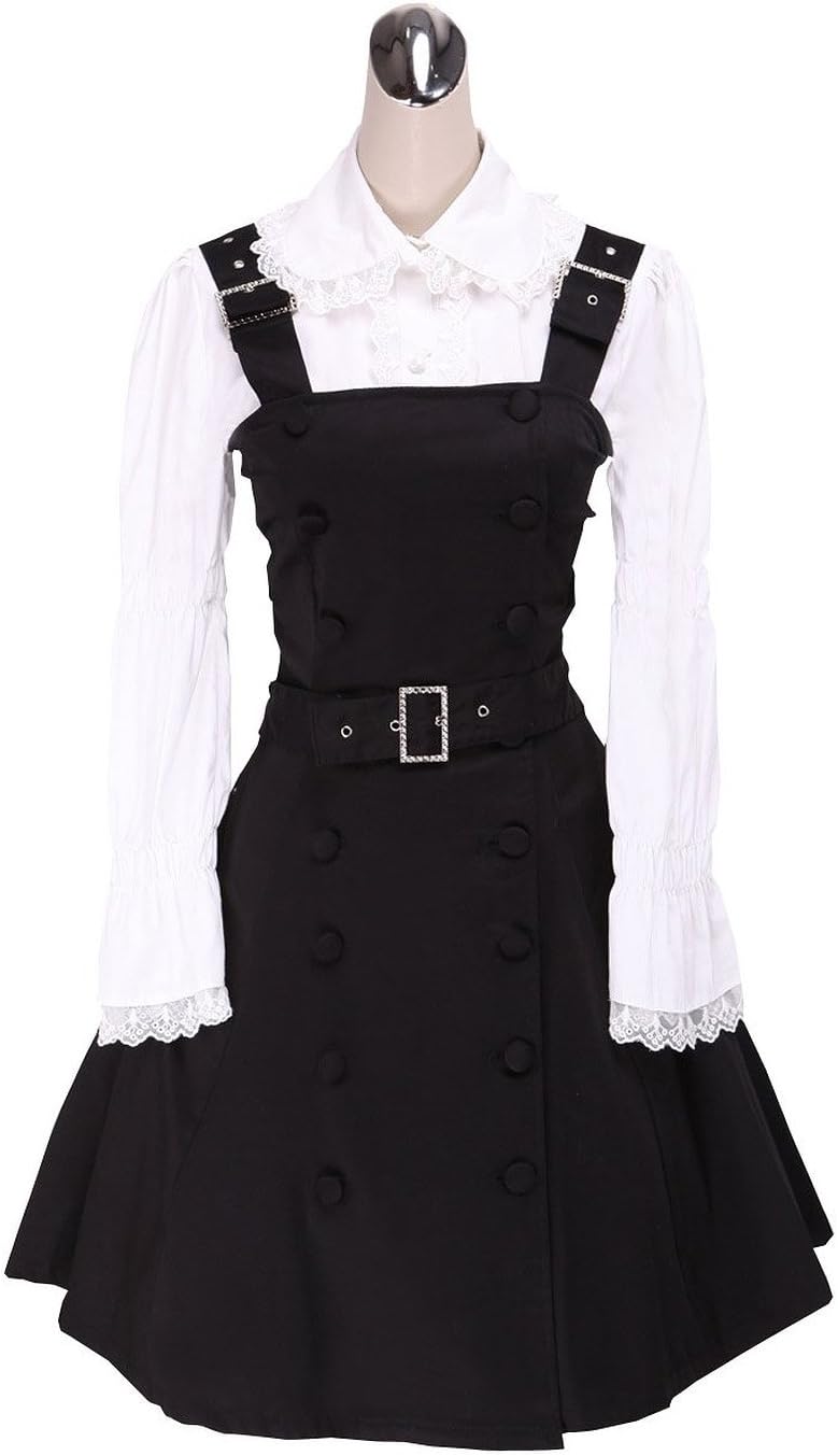 LoliBaby Buttons Gothic Ruffle Lace School Lolita Dress Black and White
