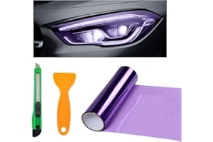povtii Tint Vinyl Film Sticker Sheet Roll for Car Headlight, 12×48 Inch Auto Taillight Vinyl Wrap Film, Self Adhesive Fog Light Vinyl Film with Squeeze & Cutter, Car Accessories (Purple)