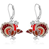 Fall Thanksgiving Earrings for Women Turkey Earrings 925 Sterling Silver Dangle Leverback Christmas Fall Gifts for Women