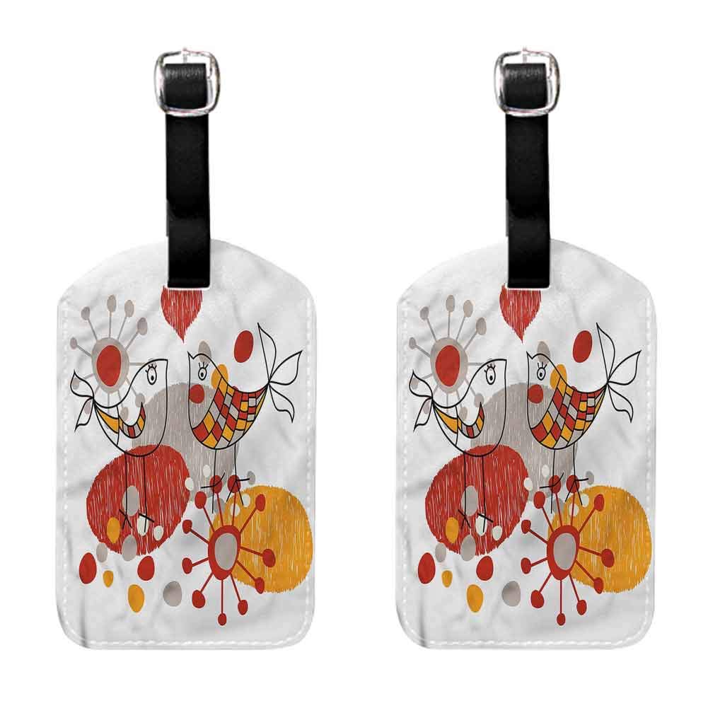Valentines Lady luggage tag Love Birds Hearts Doodle Bendable Hanging on the suitcase