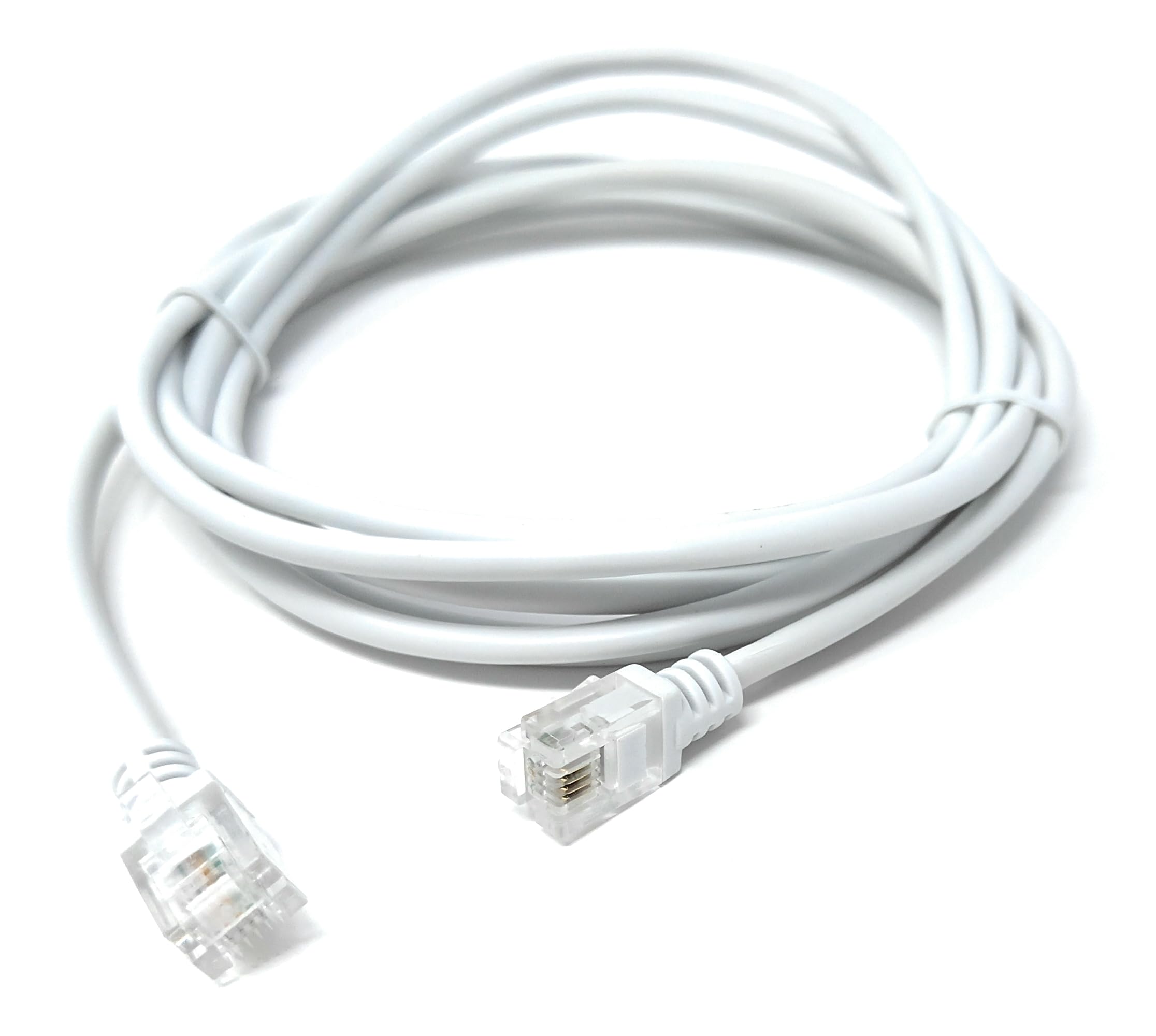 DRUT 2m RJ11 to RJ11 ADSL 2 High Speed Broadband Modem Telephone Cable Transmits Data Up to 100 Mbits/sec, 26 AWG Supports Analogue or Digital (DSL/ISDN) Applications (6.5ft, White)